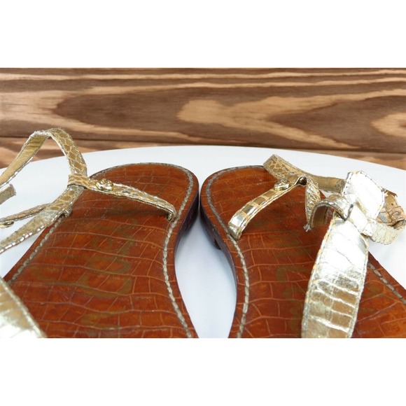 Sam Edelman Size 9 M Gold T-Strap Synthetic Women Sandal Shoes - Picture 3 of 7
